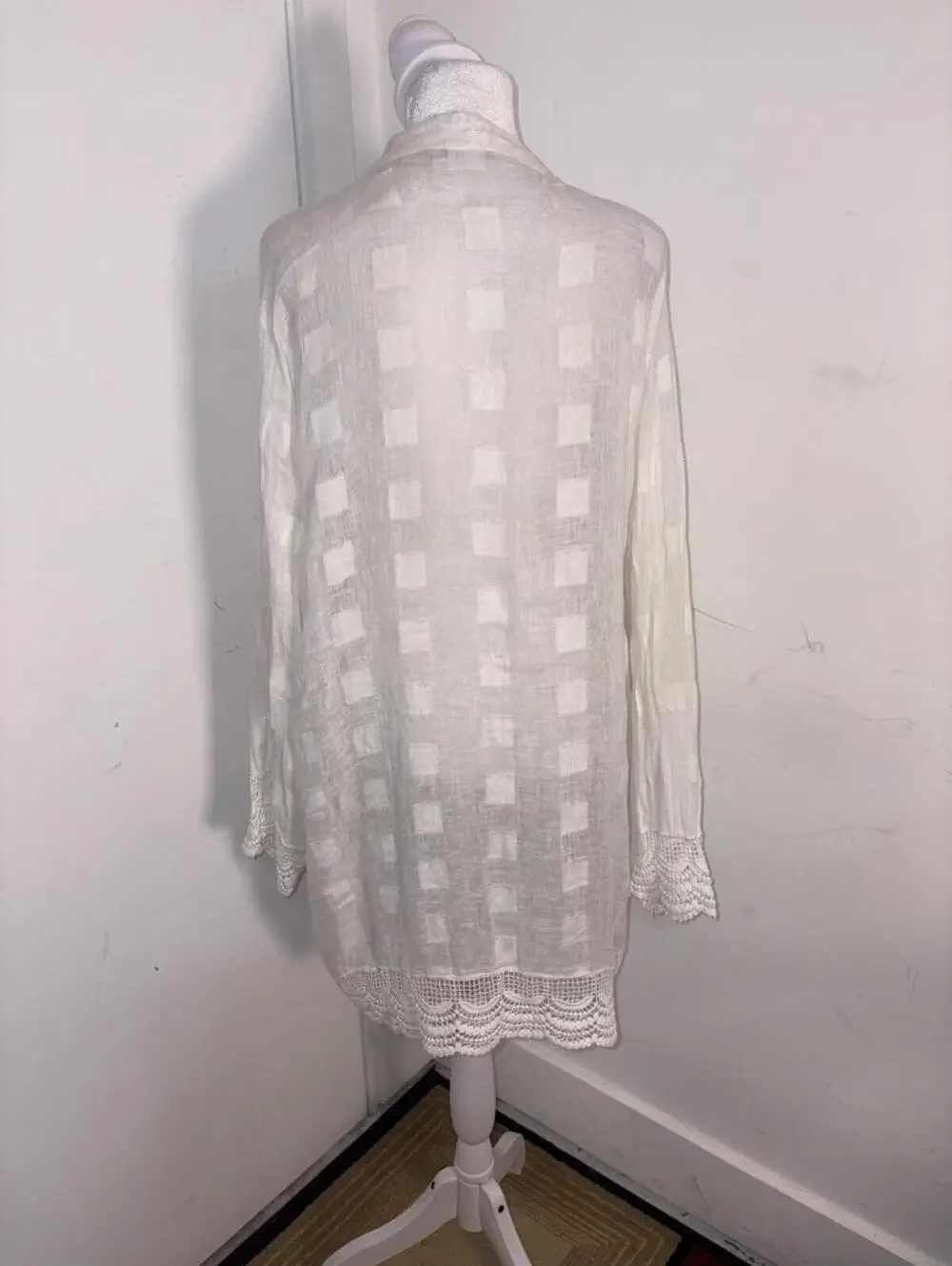 Elizabeth Hurley Beach Coverup Linen/Cotton India White Boho Sexy One Size Lace - Picture 7 of 13